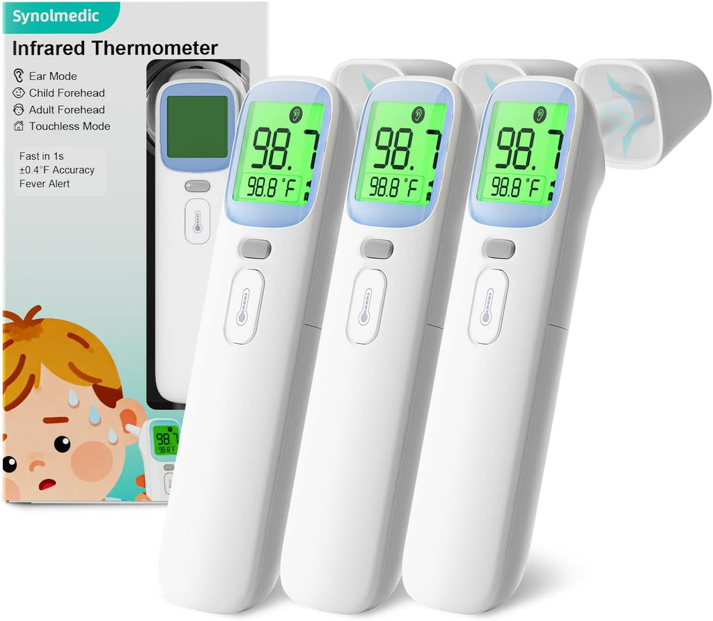3packs Infrared Ear Thermometer, Accurate Digital Baby Thermometer with Fever Alarm, Infrared Thermometer for Ear, Forehead & Touchless, Thermometer for Adults & Kids