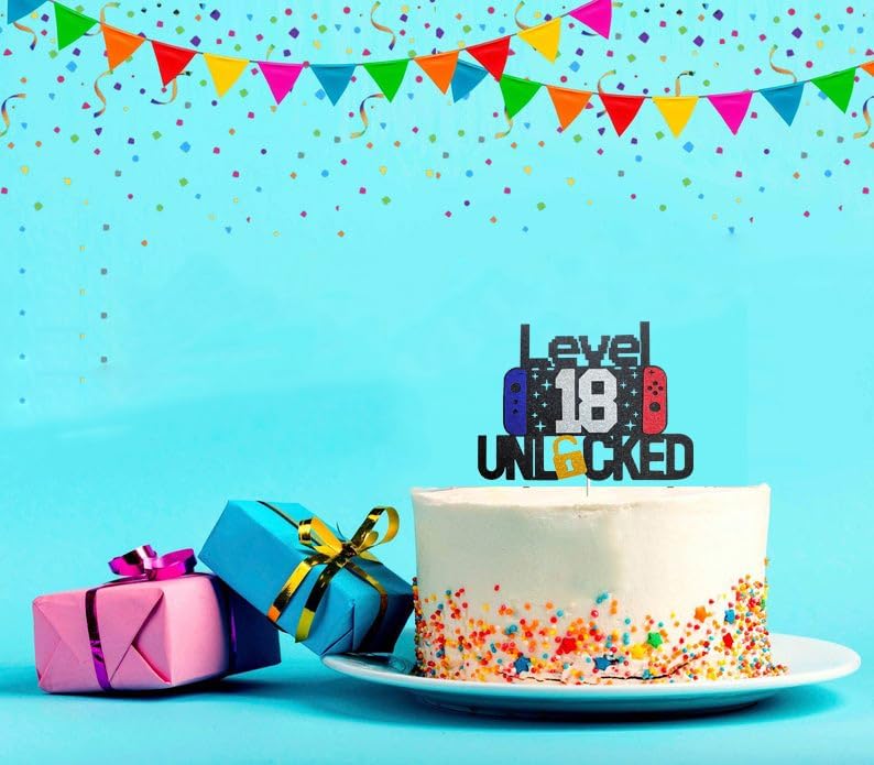 Happy 18th Birthday Video Game Cake Topper Level 18 Unlocked Cake Topper for Boys Girls 18-Years-Old Birthday Party Decoration (18)