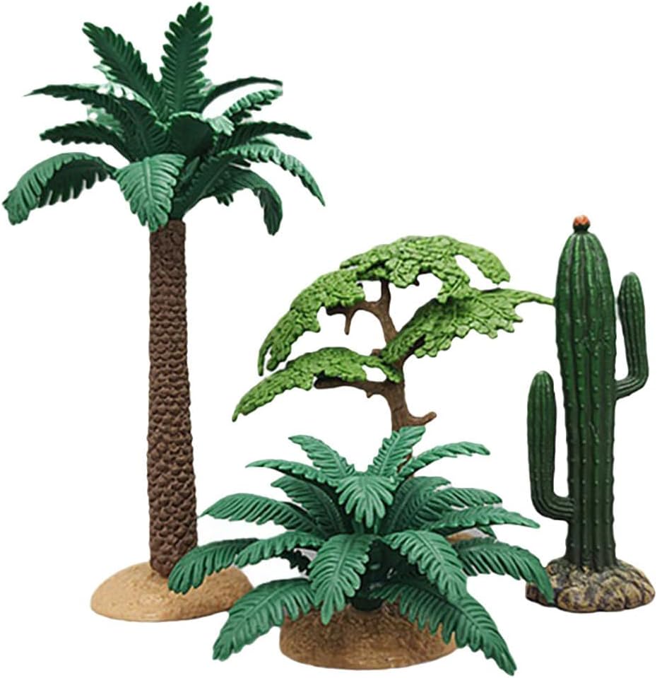 Cabilock 4Pcs Miniature Landscaping Tree Decor Lifelike Artificial Palm, Banyan & Cactus Models Small Fake Plants for Diorama, DIY Craft Scenes, Sand Table & Dollhouse Accessories