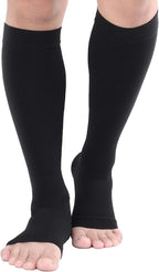 TOFLY® Compression Stockings (Pair), Grade Firm Support 20-30mmHg, Opaque, Unisex, Open Toe Knee High Compression Socks for Varicose Veins, Edema, Shin Splints, Nursing, Travel, Black M