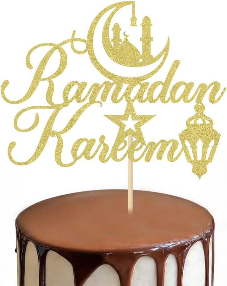 Gold Glitter Ramadan Kareem Cake Topper - Ramadan Muslim Islamic Decoration - Muslim Islam Eid Celebration Decoration