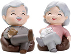 LUOZZY 2 Pcs Elderly Grandpa Grandma Figurine for Wedding Anniversary Birthday Party Cake Topper Decorations (Sofa Grandmother Grandfather)