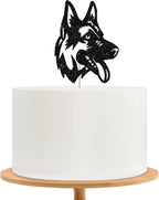 German Shepherd Cake Topper, Dog Birthday Cake Decor, Black Glitter Puppy Face Cake Topper for Kids, Pet Themed Birthday/Adoption Day Party Decoration