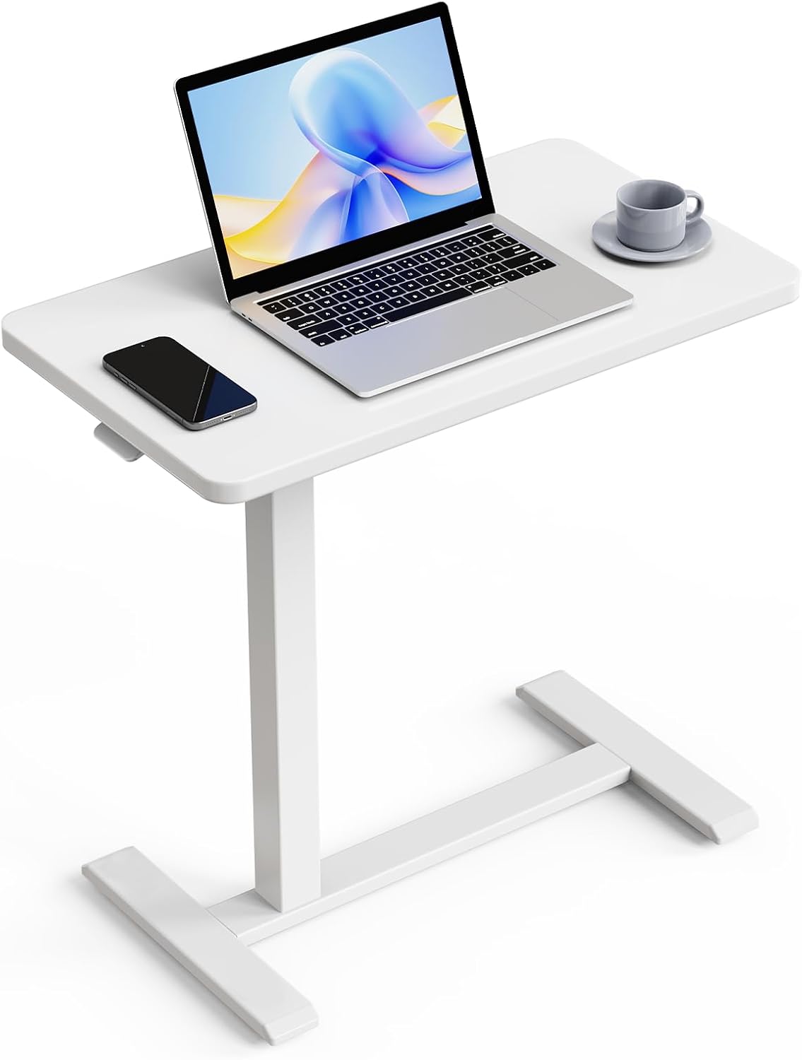ROMOON Over Bed Table with Wheels, Rolling Adjustable Overbed Bedside Table, Mobile Standing Desk & Laptop Cart with Sturdy Frame for Hospital, Home and Small Spaces (27.6" W x 15.7" D, White)