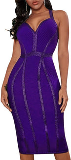 whoinshop Women's Bandage Halter V Neck Midi Cocktial Bodycon Club Party Dress