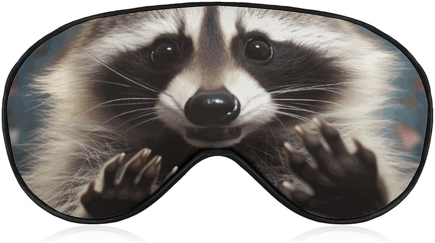 Cute Funny Raccoon Sleep Mask Sleeping Mask Elastic Blackout Sleeping Eye Mask for Full Night's Sleep Travel and Nap