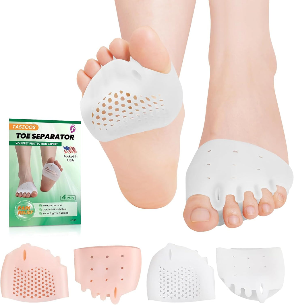 Toe Separators & Metatarsal Pads for Women & Men - 4 PCS Gel Toe Spacers for Pain Relief, Metatarsalgia, Morton's Neuroma, Comfort for Walking, Running, Standing