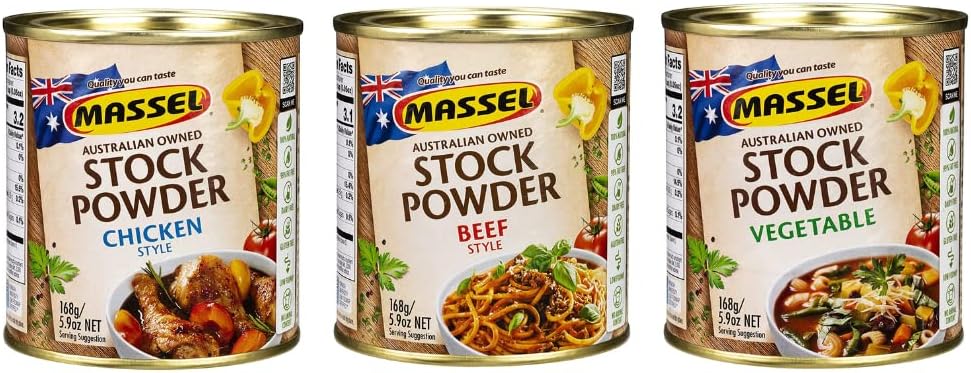 Massell Stock Powder Bundle Pack - Chicken, Beef & Vegetable - No MSG, Fat Free and Gluten-Free Soup Mix