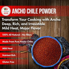 Ancho Chile Pepper Powder Ground (4oz) – Natural and Premium. Great For Recipes Like Mexican Mole, Sauces, Stews, Salsa, Meats, Enchiladas. Mild to Medium Heat, Sweet & Smoky Flavor.