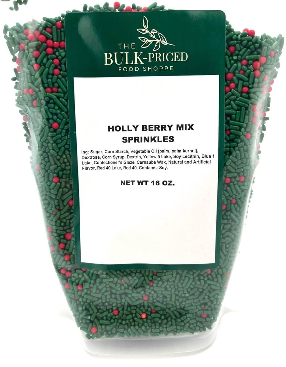 Holly Berry Mix Sprinkles, Bulk Size (1 lb. Resealable Zip Lock Stand Up Bag)