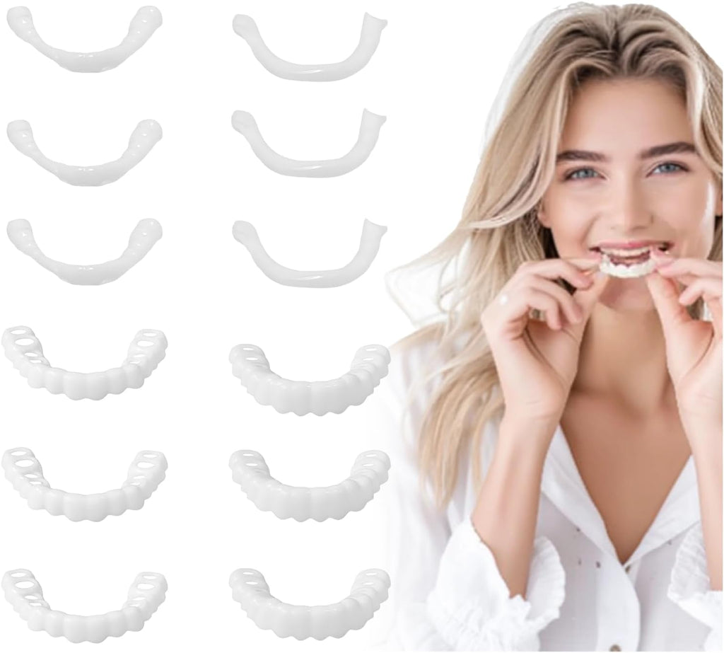 3 Pairs Fake Dentures Temporary Denture Teeth Snap-On Top and Bottom Teeth Covers for Men and Women Instant Confidence Smile Fix Easy-to-Use Fake Teeth for Missing or Broken