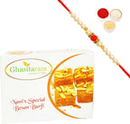 Ghasitaram Gifts Rakhi Gifts for Brothers Rakhi Sweets - Nani's Special Besan Barfi 200 GMS with Beads Rakhi
