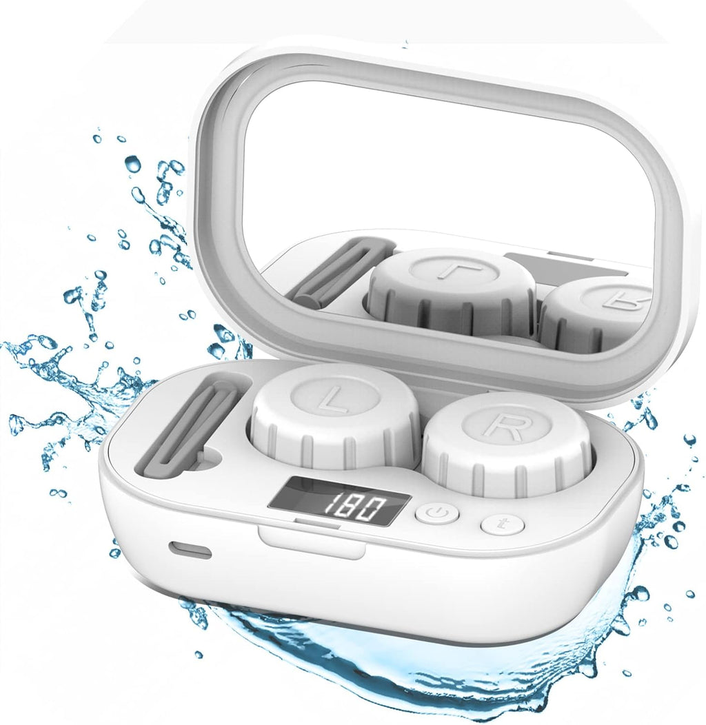 Portable Ultrasonic Contact Lens Cleaner with USB Charger - Fit Disposable Soft, Colored & RGP Lenses - Travel & Home (White)