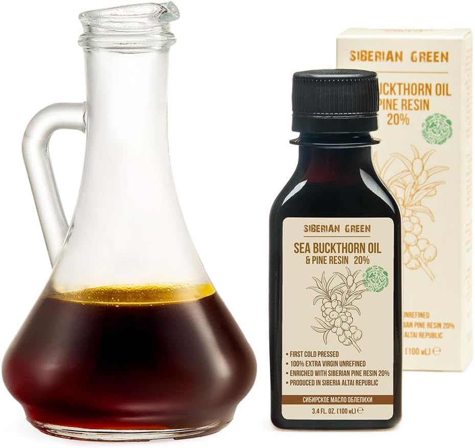 Siberian Sea Buckthorn Oil with Pine Cedar Resin Pure Natural 100% Extra Virgin Cold Pressed 100 ml / 3.4 fl oz