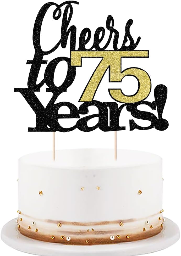 LVEUD Black Font Golden Numbers Cheers to 75 Years Happy Birthday Cake Topper -Wedding,Anniversary,Birthday Party Decorations (75th)