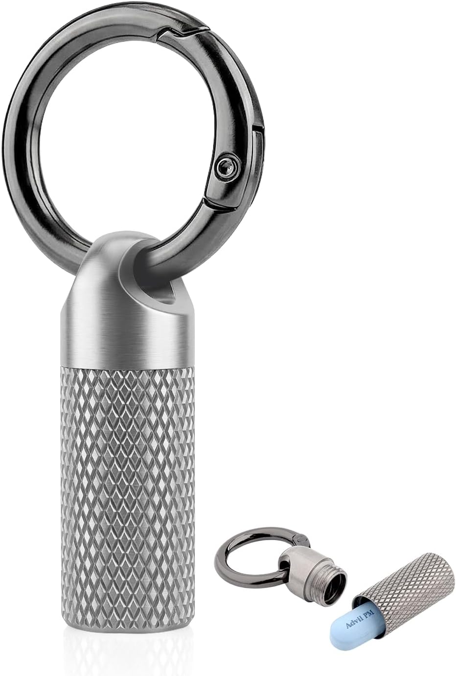 Titanium Keychain Pill Holder, Waterproof Small Pill Case for 2-3 Emergency Nitro Pills, Portable Metal Pill Organizer Container with Key Ring, Travel Pill Box for Purse (Tiny/Small/Large)
