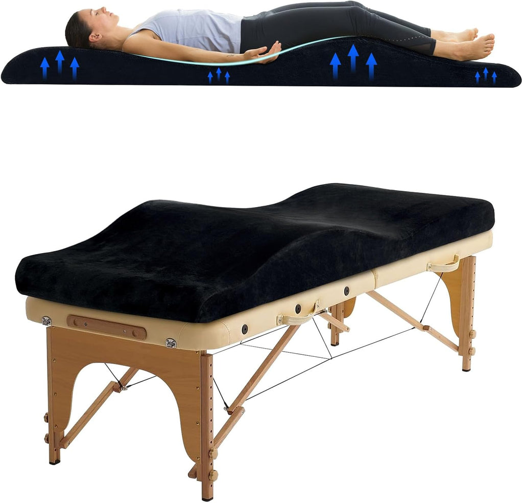 Ergonomic Curved Lash Bed Topper High Density Memory Foam Massage Table Pad with Soft Plush Velvet Cover, Non Slip Lash Bed Foam Topper for Beauty Salon/Spa/Massage (Black, 70"×24")