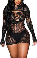 Fishnets Bodysuits for Women Sexy Jumpsuits Mesh Long Sleeve Bodystockings Lace Lingerie for Women Sexy Costumes