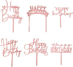 Rose Gold Cake Topper, 6pcs Acrylic Cake Toppers for Birthday Decorations