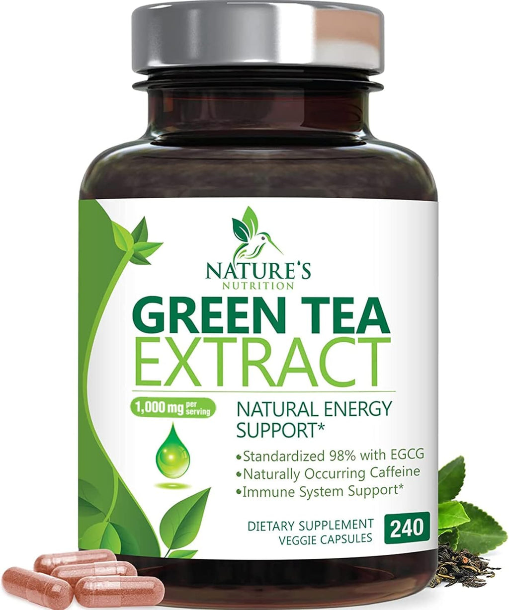 Green Tea Extract 1000 mg Per Serving - 3X Strength Green Tea Pills with 45% EGCG & 98% Polyphenols for Natural Energy - Vegan Antioxidant Herbal Supplement for Heart Support - 240 Capsules