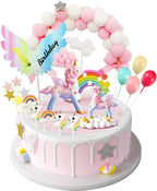 MOVINPE Unicorn Cake Topper, Magic Unicorns Sculpture, Pink Hairball Arch, Rainbow, Wings Birthday Banner, Cloud, Balloon, Stars, Little Unicorn Rainbows, Cake Decoration For Girl Kid Women Party