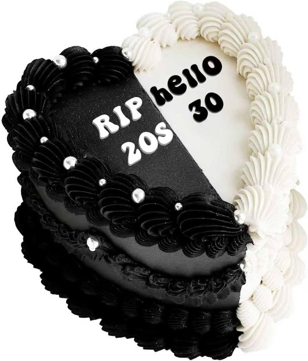 RIP 20s Hello 30 Cake Topper – Black Acrylic Death to My 20s Birthday Cake Decoration, Funny 30th Party Decor for Her, Funeral for My Youth, Dirty Thirty Gothic Cake Topper (white black)