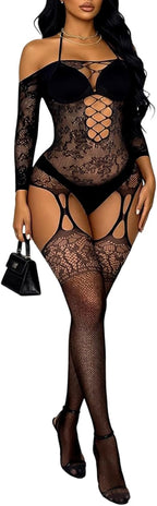 Buitifo Womens Fishnet Bodystocking Plus Size Crotchless Bodysuit Sexy Tights Soft Nightwear Lingerie
