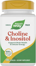 Nature's Way Choline & Inositol, Supports Brain Health & Cellular Energy*, 500 mg Choline & 500 mg Inositol per 2-capsule serving, Gluten Free, 100 Capsules (Packaging May Vary)
