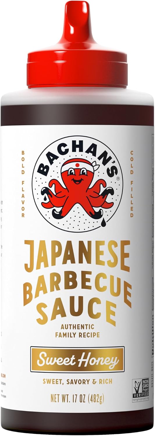 Bachan's Japanese Barbecue Sauce - Sweet Honey, 17 Oz Bottle, Cold-Filled, Non GMO, No Preservatives, Vegetarian and BPA free - Sweet BBQ Sauce for Wings, Chicken, Beef, Pork, Seafood, Noodle Recipes