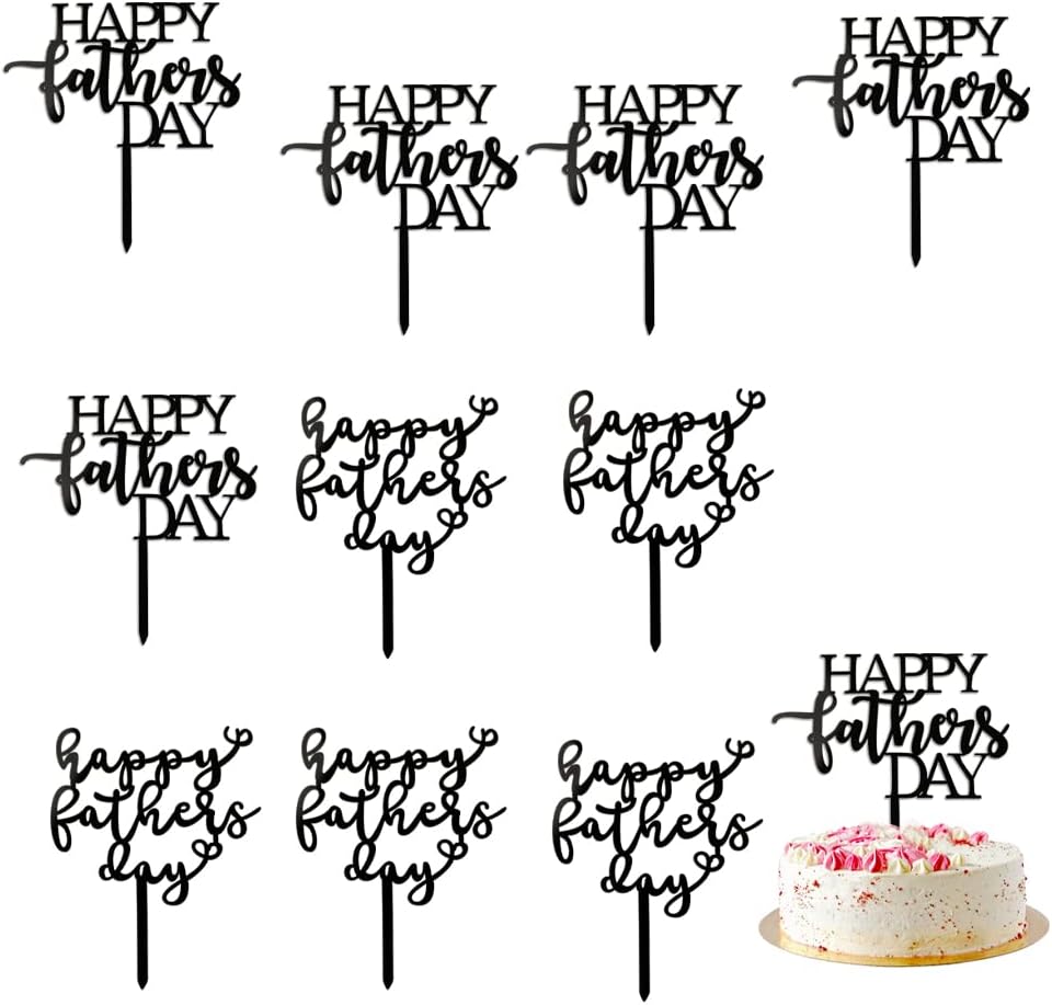 10 Piece Happy Father's Day Cake Topper - Father's Day Black Glitter Birthday Cake Decoration Dad Party Supplies (Acrylic 10)