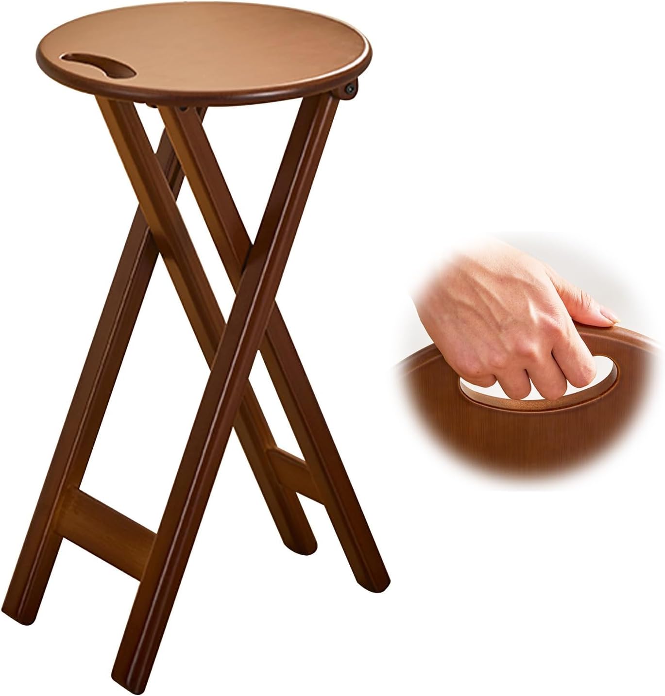 Solid Wood Counter Height Bar Stools Foldable Kitchen Stools Bamboo Barstools with Footrest Portable Stool with Built-In Handle Breakfast Stools 17 24 inch Wooden Stool for Outdoor/Indoor Home Bar(Sea