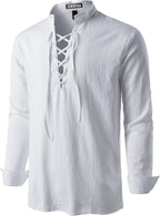 ZEROYAA Men's Medieval Vintage Long Sleeve Lace Up Shirt Renaissance Costume for Halloween Viking Pirate Cosplay