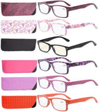 Eyekepper 6-Pack Spring Hinges Patterned Rectangular Reading Glasses Include Computer Readers Women