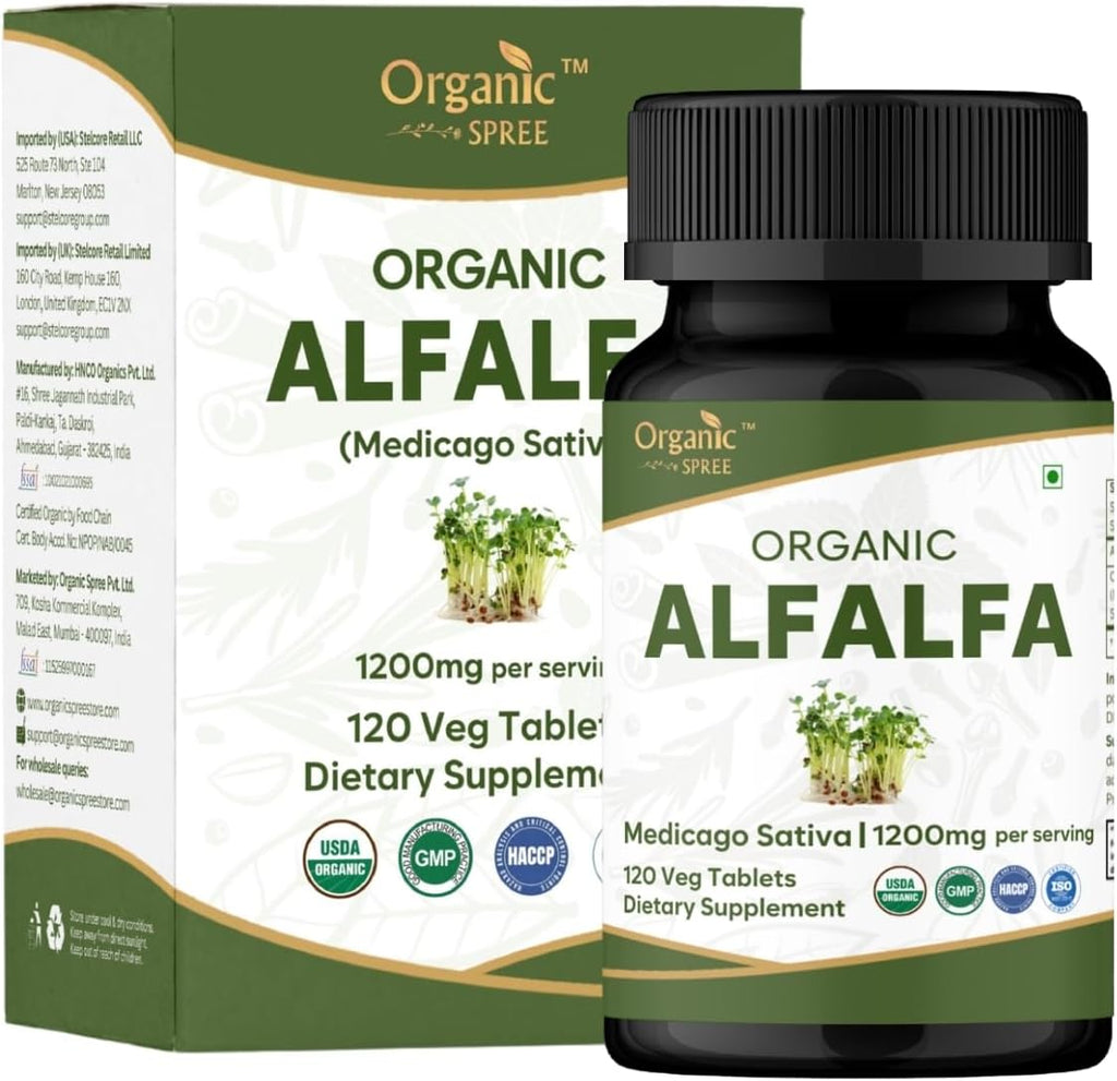 Alfalfa 120 Tablets | Medicago Sativa (Alfalfa) | USDA Organic Certified | Superfood Supplement with Vitamins and Minerals* | Dietary Supplement 120tab