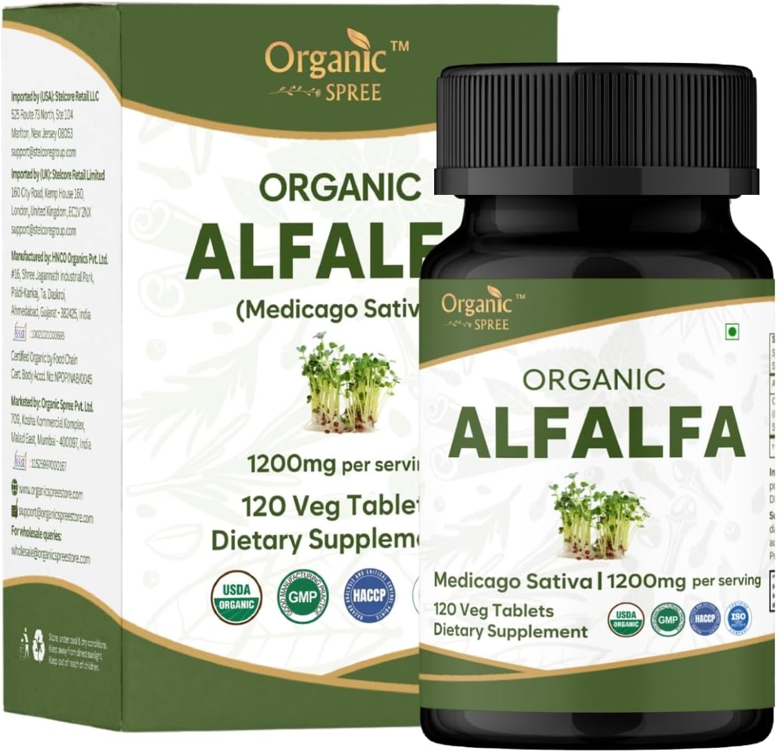 Alfalfa 120 Tablets | Medicago Sativa (Alfalfa) | USDA Organic Certified | Superfood Supplement with Vitamins and Minerals* | Dietary Supplement 120tab