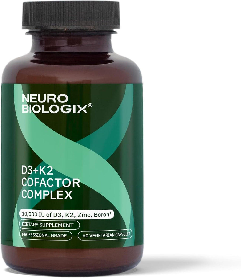 Neurobiologix Vitamin D3 + K2 Cofactor Complex, High Potency 10,000 IU Vitamin D3 K2 MK-7 Zinc & Boron, Bone Strength, Cardiovascular Sup, 60 Capsules