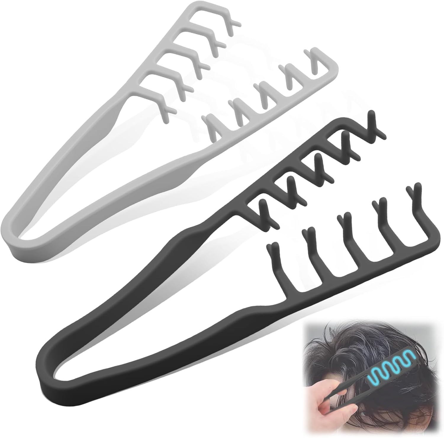 2 Pcs Texture Comb, Voluminous Wide-Toothed Hair Comb, Apparatus Maximum Lift Roots Volume Tool, Barber Wide Fine-Toothed Dual-Purpose Set, ABS Plastic with Textured Grip Tool for Men (Black+Grey)