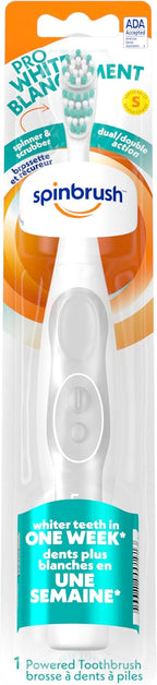 Spinbrush PRO WHITEN Battery Powered Toothbrush, Soft Bristles, 1 Count, Rose Gold or Silver (Colors May Vary)