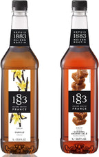 1883 Vanilla & Salted Caramel Syrups (Café Variety Pack) for Coffee & Drinks – 1 Liter Plastic Bottles (Pack of 2)