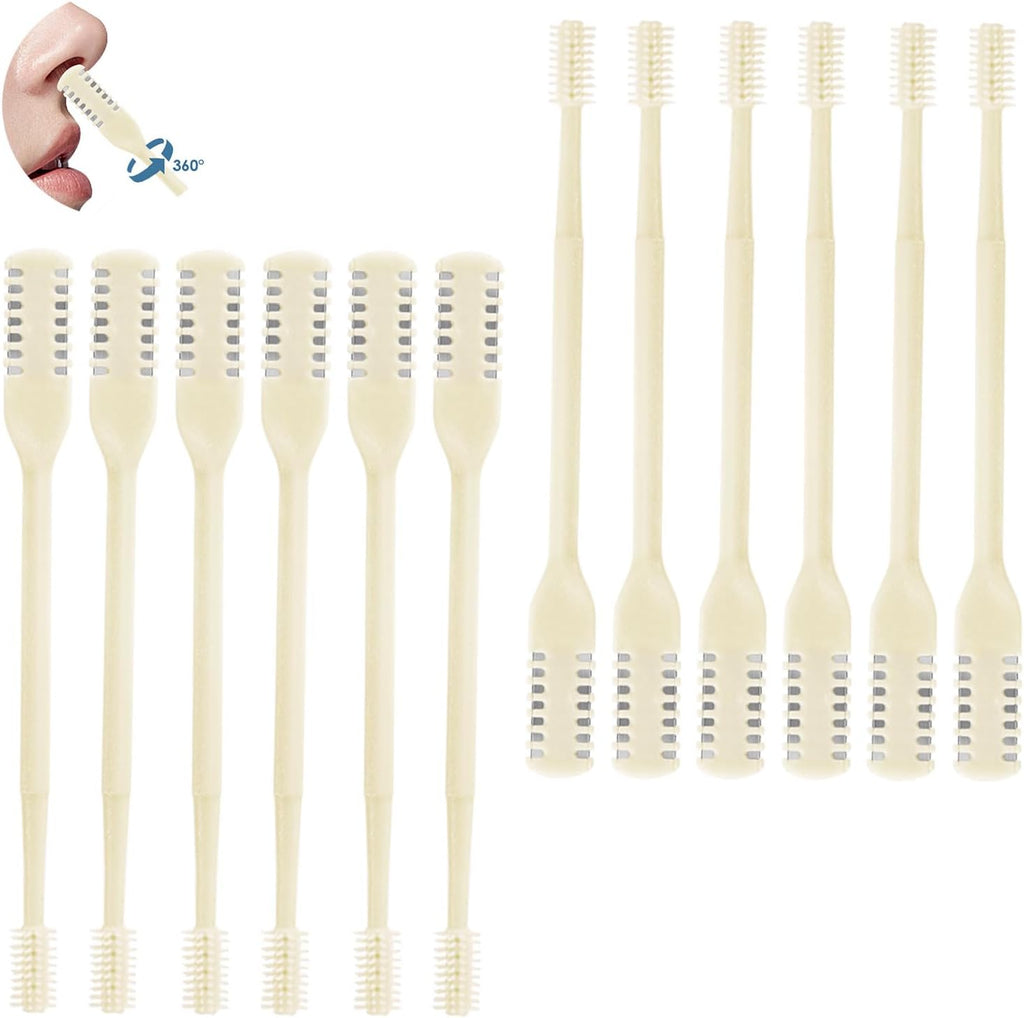 ZKENIRD 12 Pcs 2-in-1 Nasal Hair Cutter, Upgrade Double Sided Nose Hair Knife, 360° Nostril Hair Remover Tool, Nose Hair Trimmer for Men, Nasal Hair Cutter for Men Women, Soft Cleaning Brush (Cream)