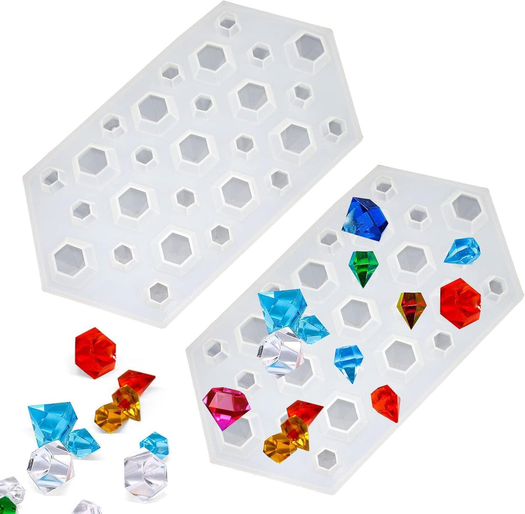 3D Diamond Ice Cube Mold – Large Gem Shaped Silicone Ice Tray – Food Grade Flexible Ice Mold for Whiskey, Cocktails, Chocolate, Candy & Soap (2, Clear)