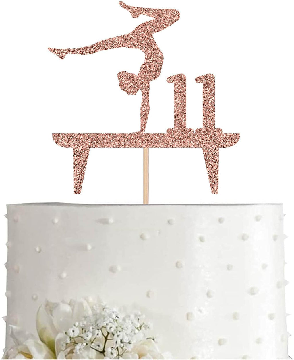 Rose Gymnastic 11 Cake Topper, Girl Rose Gold Glitter Gymnast 11th Birthday Party Decoration