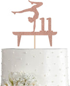 Rose Gymnastic 11 Cake Topper, Girl Rose Gold Glitter Gymnast 11th Birthday Party Decoration