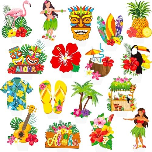 Hawaii Luau Party Cupcake Toppers Hawaiian Birthday Party Decorations Tropical Aloha Tiki Theme Party Cake Cupcake Decorations for Hawaii Summer Theme Baby Shower Supplies