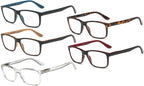 Eyekepper 5 Pairs Reading Glasses Classic Rectangular Frame Mens Womens Spring Hinges