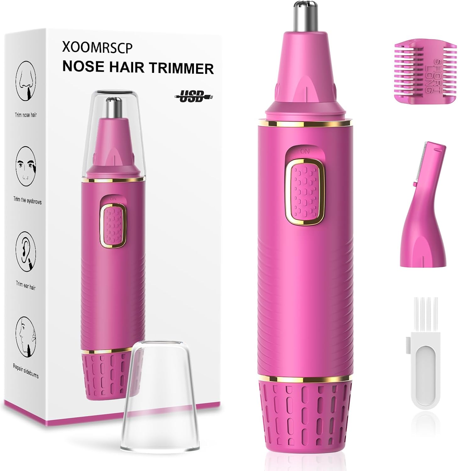 XOOMRSCP Nose Hair Trimmers for Women Men，Rechargeable Hair Trimmer 2 in 1 Painless Multifunctional Ear and Nose Hair Trimmer with IPX7 Waterproof Dual Edge Blades (Rose)