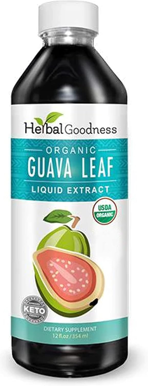 Guava Leaf Extract Liquid 12oz | Organic Guava Leaves | Hojas de Guayaba Organica, Guava Supplement Supports Digestion, Immunity & Sleep | Non-GMO, Vegan & Gluten Free Guava Extract by Herbal Goodness