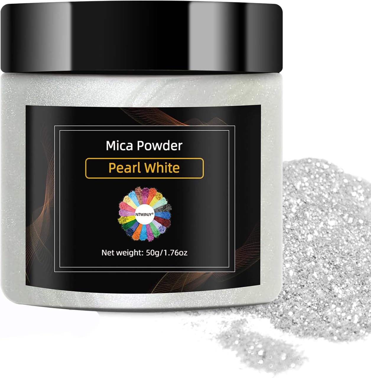 NTWJNJY Pearl White Mica Powder, Natural Shimmer Mica Powder for Epoxy Resin/Candle/Soap/Lip Gloss/Slime/Bath Bombs/Quicksand/Car Paint pigments.Candle Dye,Soap Making Dye(50g/1.7oz)