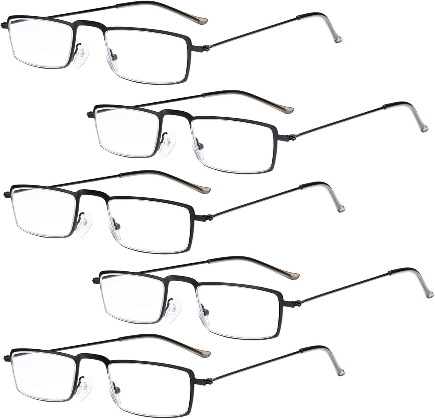 Eyekepper 5-Pack Straight Thin Stamped Metal Frame Half-Eye Style Reading Glasses Readers Black +1.5