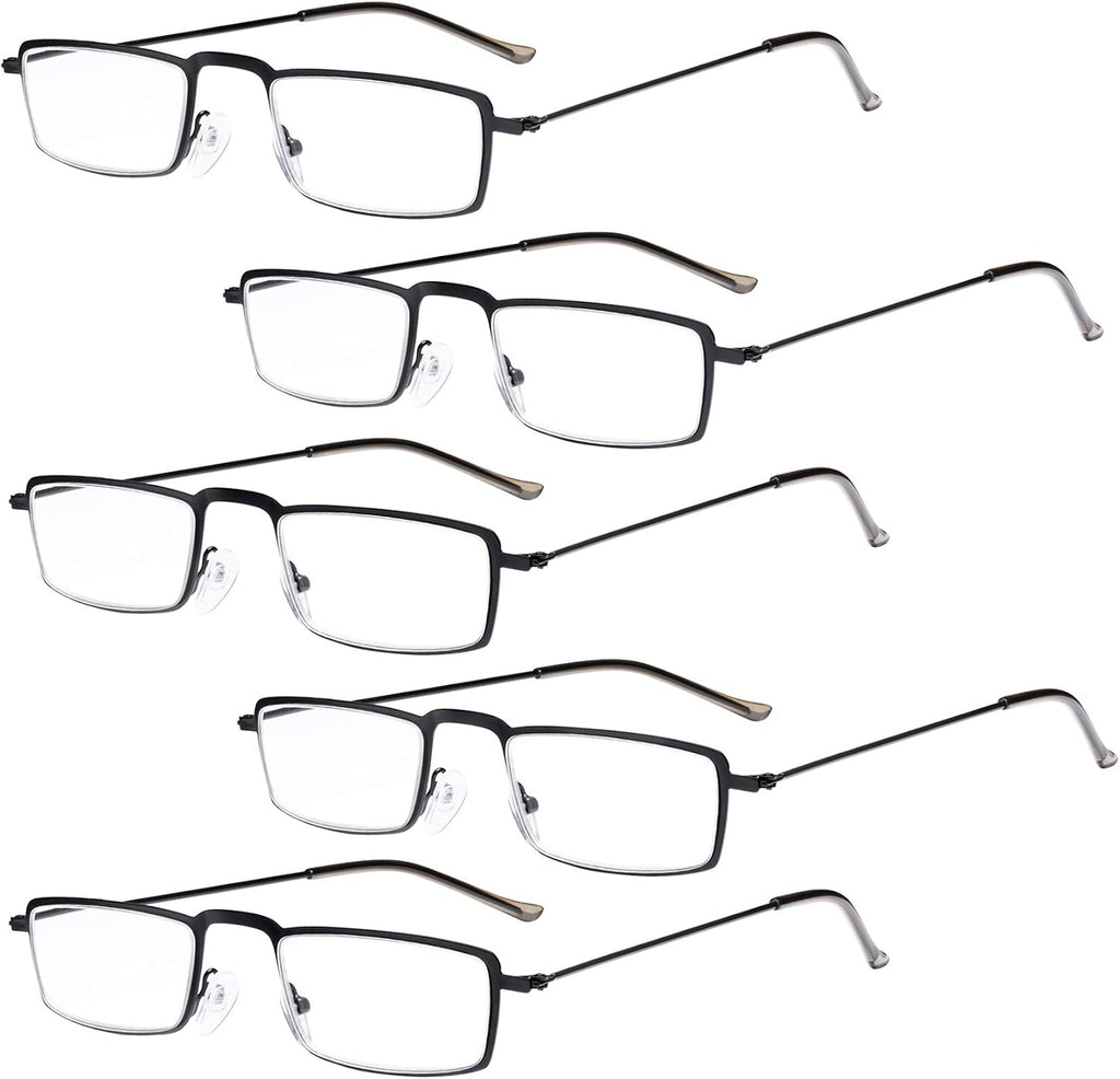 Eyekepper 5-Pack Stainless Steel Frame Half-eye Style Reading Glasses Readers Black +0.75